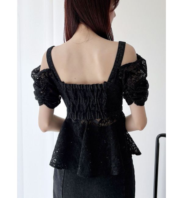 MERCURYDUO「レースレイヤードデニムトップス」|シャツ・ブラウス|