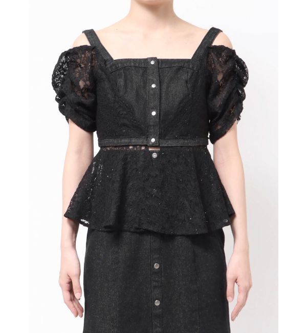 MERCURYDUO「レースレイヤードデニムトップス」|シャツ・ブラウス|