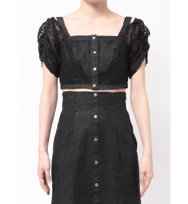 MERCURYDUO「レースレイヤードデニムトップス」|シャツ・ブラウス|