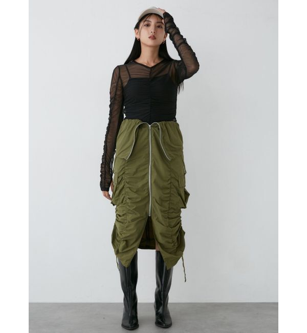 MURUA「シャーリングチュールトップス」|Tシャツ・カットソー|