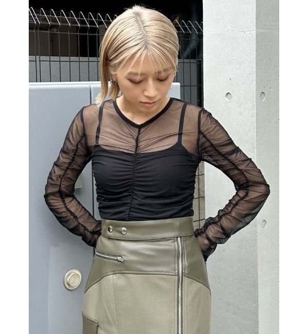 MURUA「シャーリングチュールトップス」|Tシャツ・カットソー|