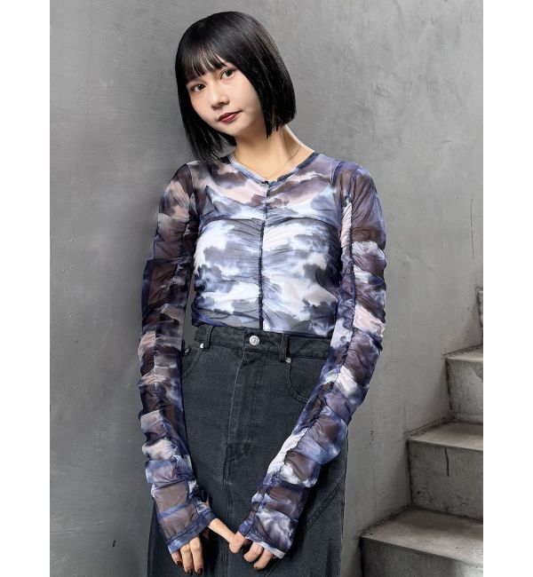 MURUA「シャーリングチュールトップス」|Tシャツ・カットソー|