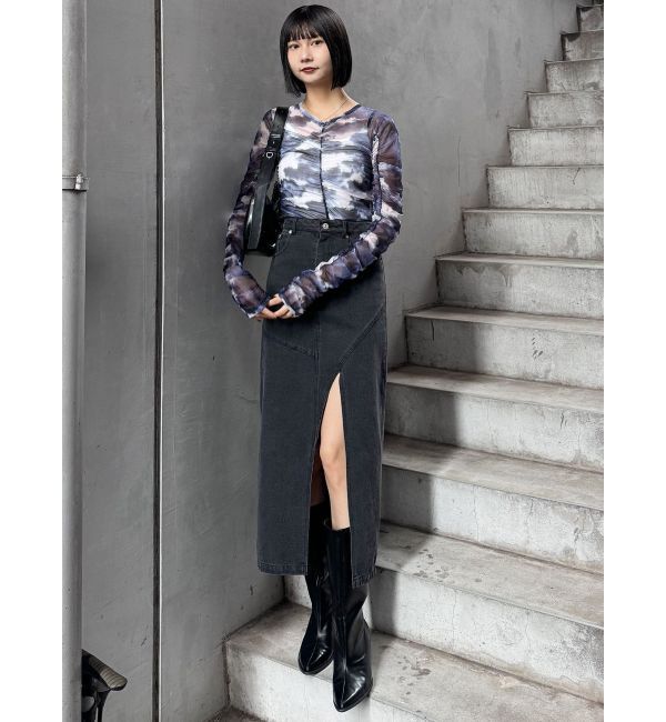 MURUA「シャーリングチュールトップス」|Tシャツ・カットソー|