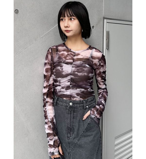 MURUA「シャーリングチュールトップス」|Tシャツ・カットソー|