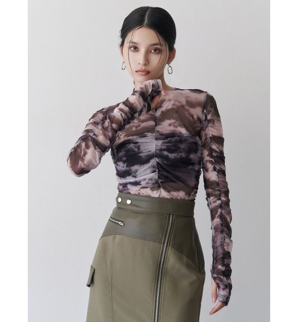 MURUA「シャーリングチュールトップス」|Tシャツ・カットソー|