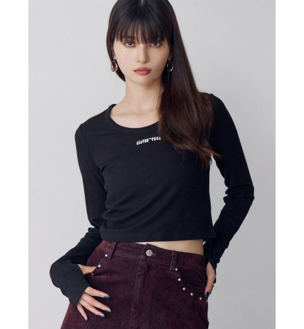 MURUA「ロゴラメテレコトップス」|Tシャツ・カットソー|ブラック