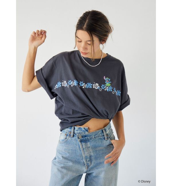 Ungrid「スティッチデザインプリントTee」|Tシャツ・カットソー|ブラック