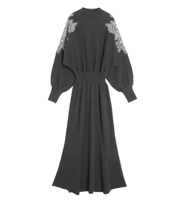 LAGUNAMOON「ショルダーエンブロイダリーニットワンピース」|ワンピース|チャコールグレー