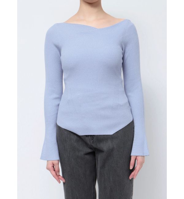 LAGUNAMOON「アシンメトリードレープフレアスリーブニット」|ニット・セーター|