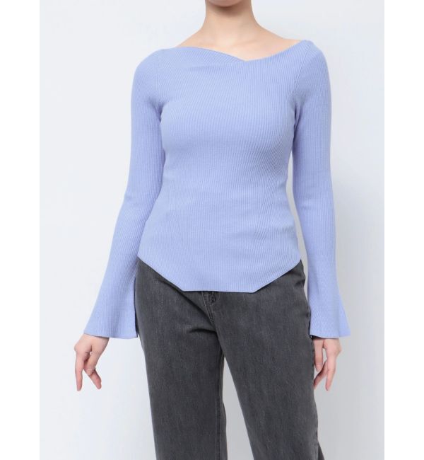 LAGUNAMOON「アシンメトリードレープフレアスリーブニット」|ニット・セーター|