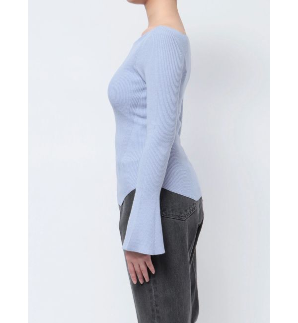 LAGUNAMOON「アシンメトリードレープフレアスリーブニット」|ニット・セーター|