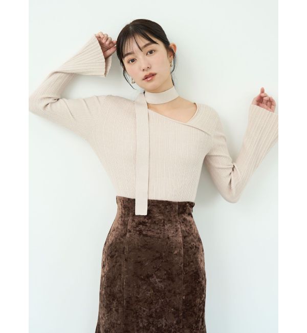 LAGUNAMOON「ボウタイアシンメトリーネックニットプルオーバー」|ニット・セーター|