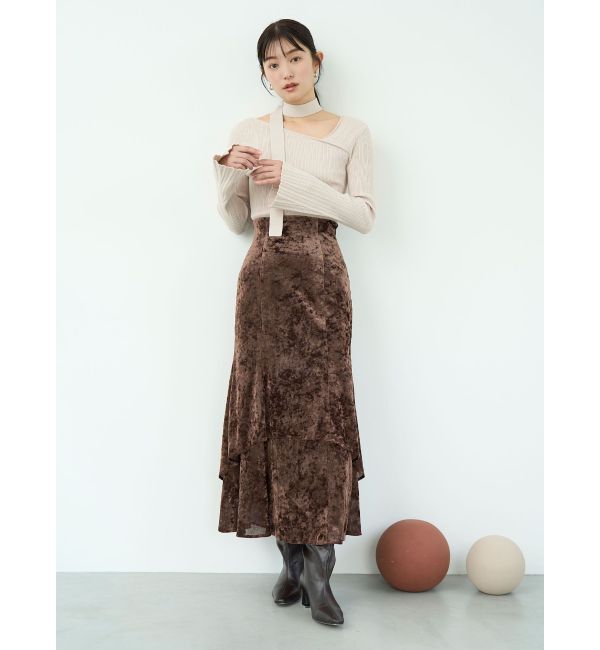 LAGUNAMOON「ボウタイアシンメトリーネックニットプルオーバー」|ニット・セーター|