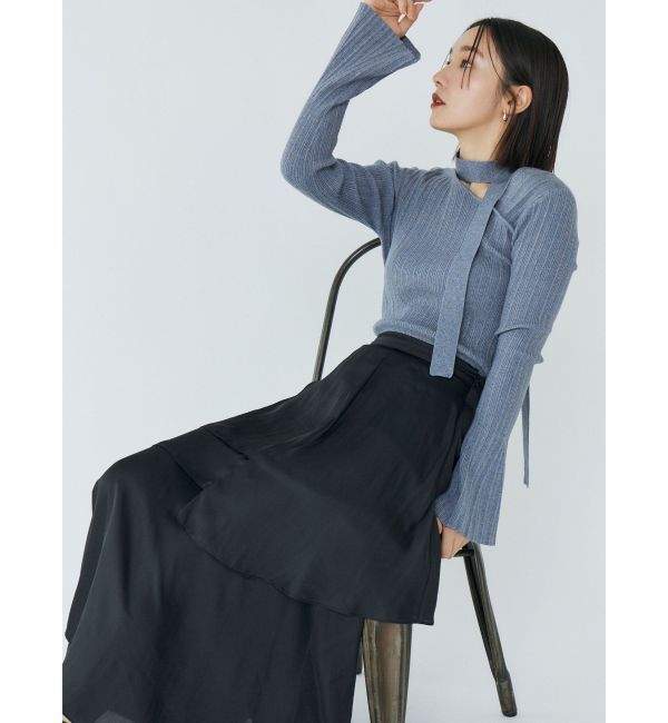 LAGUNAMOON「ボウタイアシンメトリーネックニットプルオーバー」|ニット・セーター|