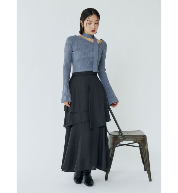 LAGUNAMOON「ボウタイアシンメトリーネックニットプルオーバー」|ニット・セーター|