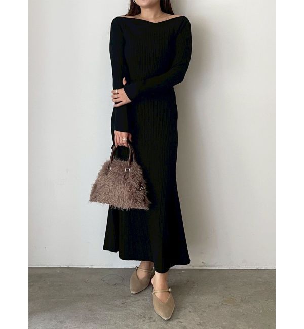 LAGUNAMOON「アシンメトリーネックフレアニットワンピース」|ワンピース|