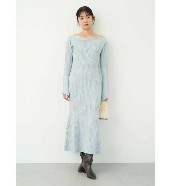 LAGUNAMOON「アシンメトリーネックフレアニットワンピース」|ワンピース|