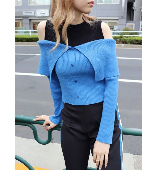 EVRIS「レイヤードオープンショルダーニットトップス」|ニット・セーター|