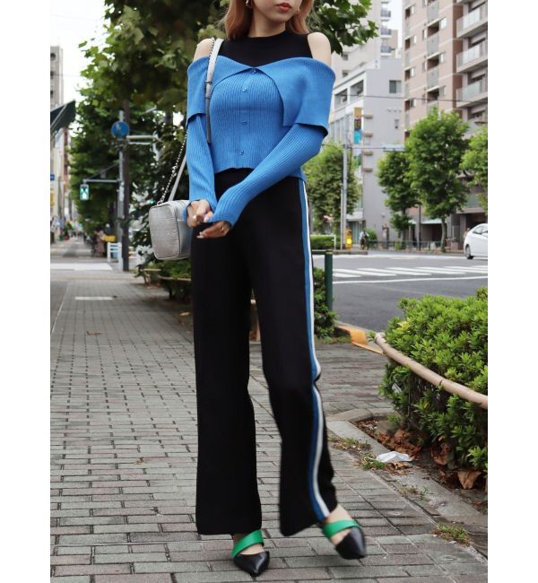 EVRIS「レイヤードオープンショルダーニットトップス」|ニット・セーター|