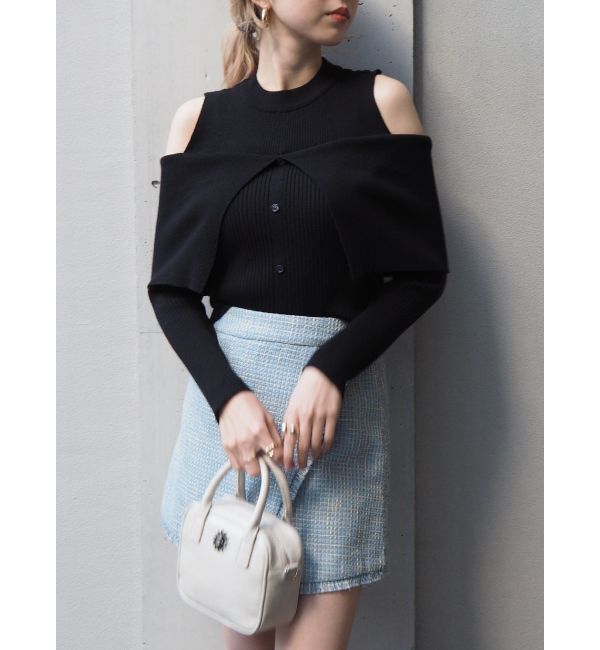 EVRIS「レイヤードオープンショルダーニットトップス」|ニット・セーター|