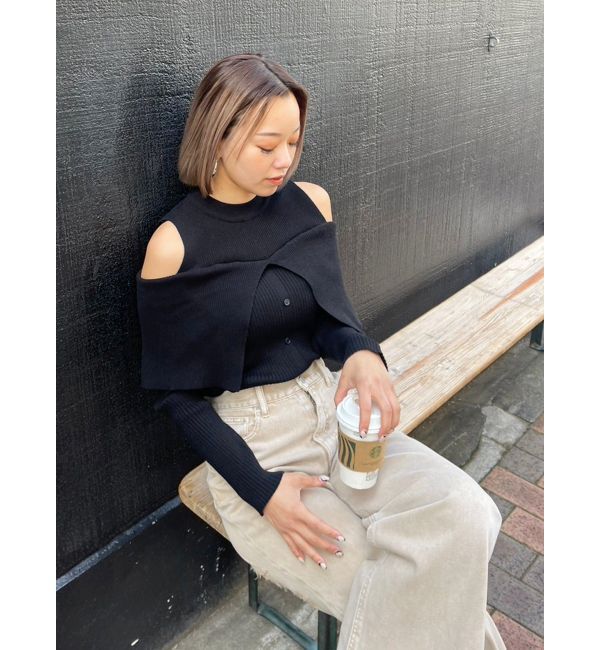 EVRIS「レイヤードオープンショルダーニットトップス」|ニット・セーター|