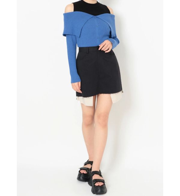 EVRIS「レイヤードオープンショルダーニットトップス」|ニット・セーター|