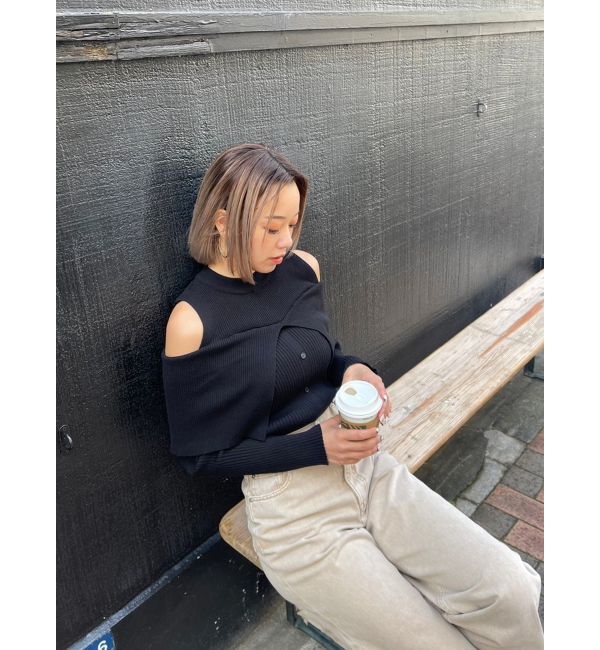 EVRIS「レイヤードオープンショルダーニットトップス」|ニット・セーター|