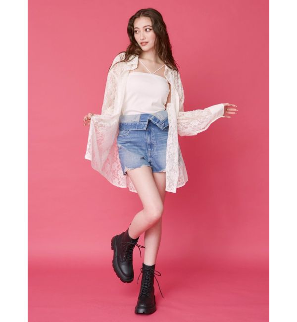 EVRIS「ウエストフラップデニムショートパンツ」|デニム|