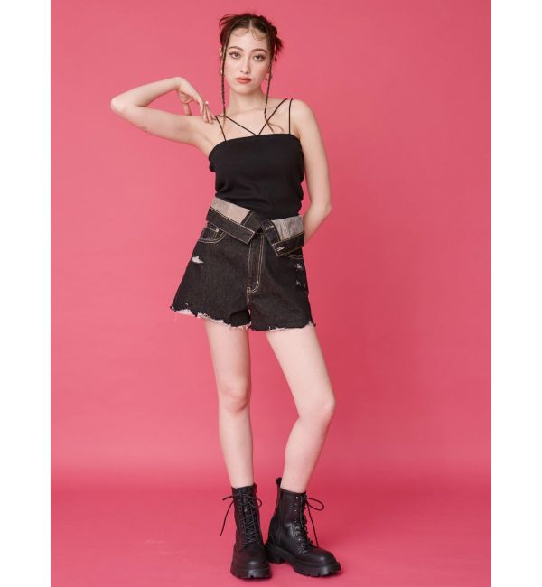 EVRIS「ウエストフラップデニムショートパンツ」|デニム|