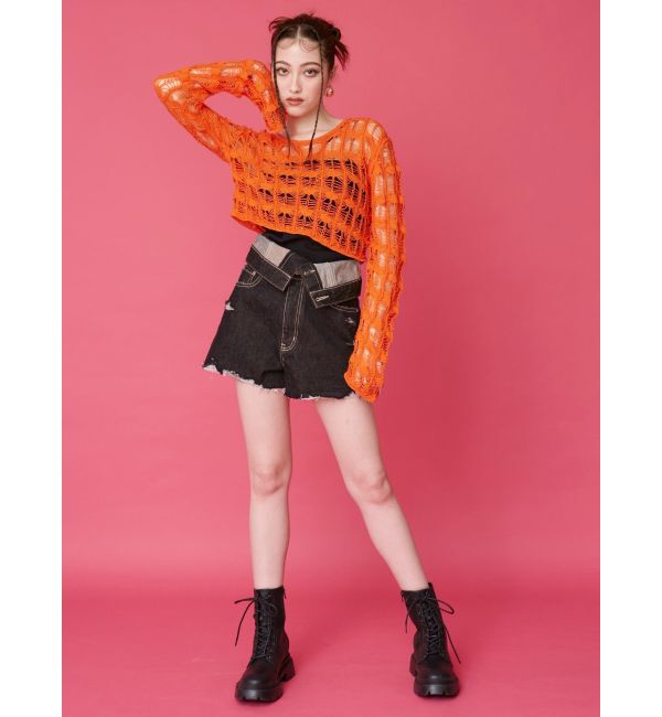 EVRIS「ウエストフラップデニムショートパンツ」|デニム|