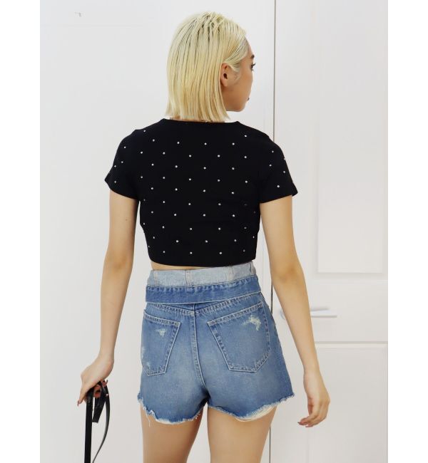 EVRIS「ウエストフラップデニムショートパンツ」|デニム|