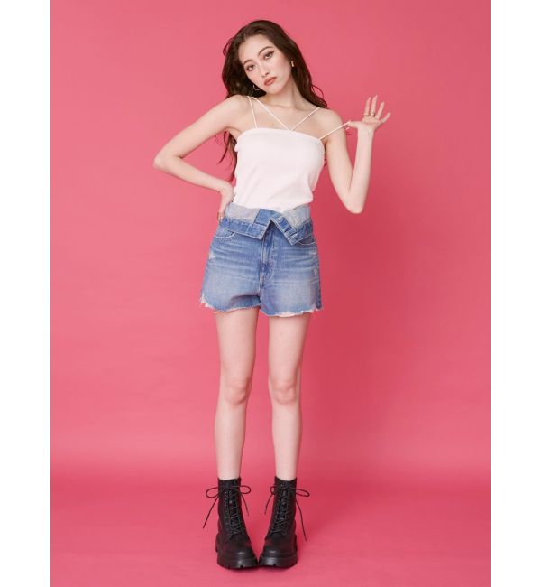 EVRIS「ウエストフラップデニムショートパンツ」|デニム|