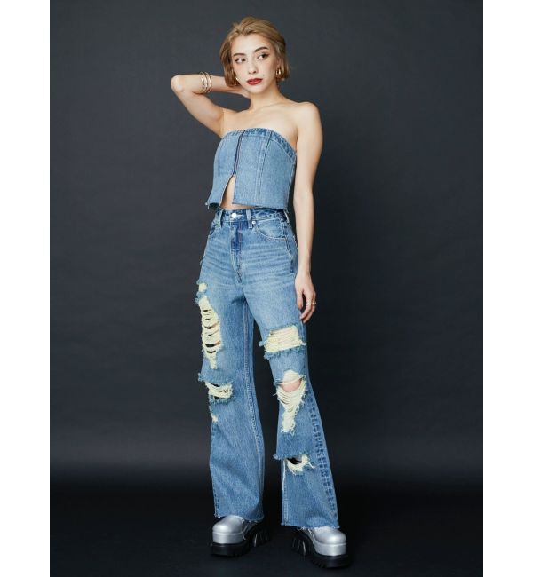 EVRIS「モチーフポケットワイドデニムパンツ」|デニム|