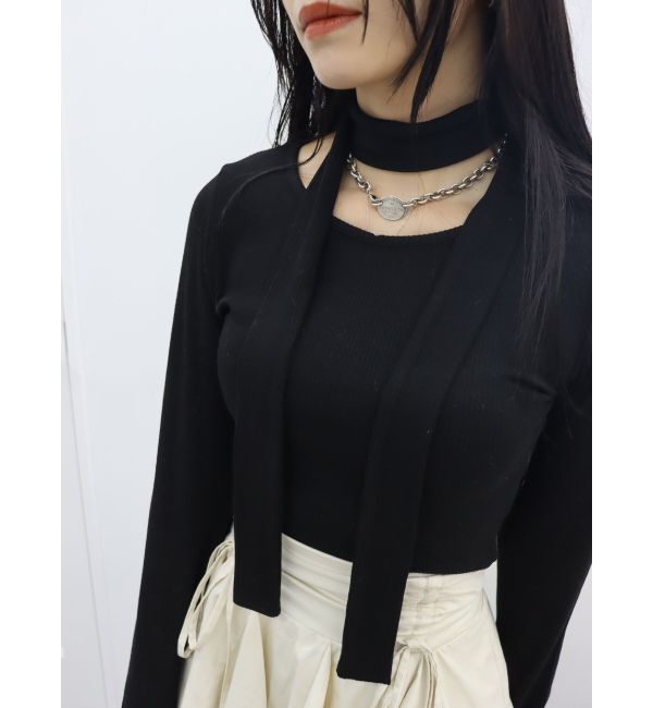 EVRIS「チョーカーリボン付リブトップス」|Tシャツ・カットソー|