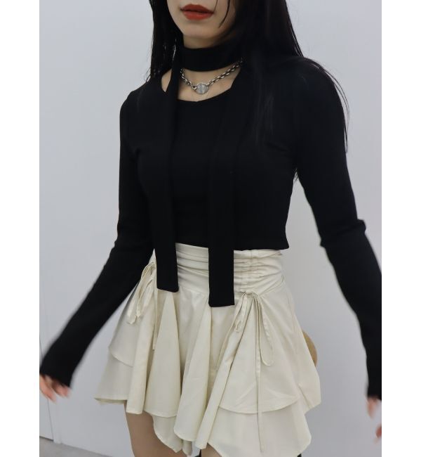 EVRIS「チョーカーリボン付リブトップス」|Tシャツ・カットソー|