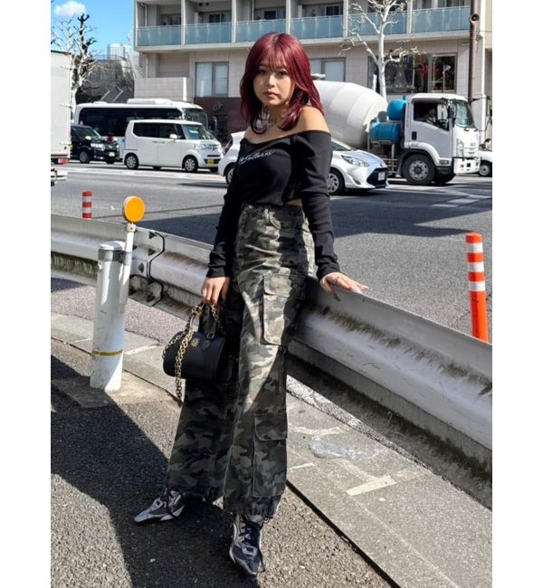 EVRIS「ラインストーンロゴオフショルボディースーツ」|Tシャツ・カットソー|