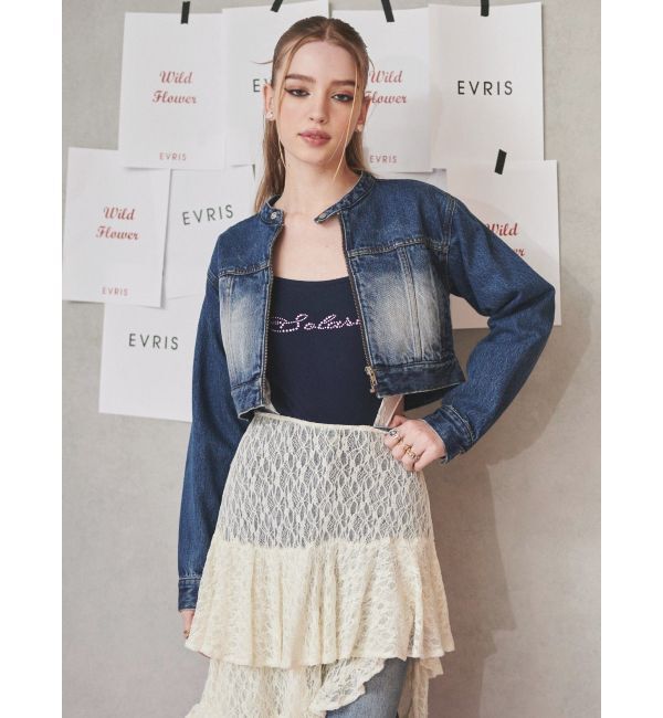 EVRIS「ラインストーンロゴオフショルボディースーツ」|Tシャツ・カットソー|