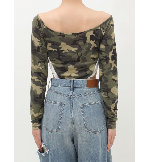 EVRIS「ラインストーンロゴオフショルボディースーツ」|Tシャツ・カットソー|