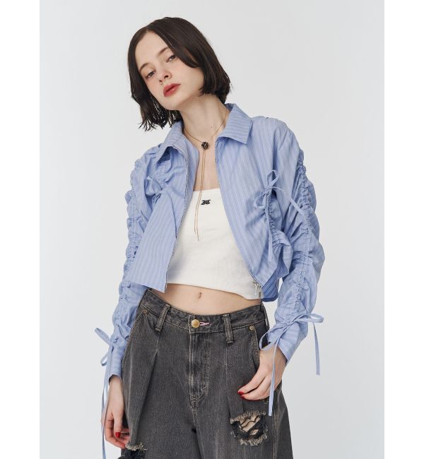 jouetie「ギャザースリーブシャツ」|シャツ・ブラウス|ブルー