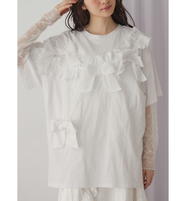 merry jenny「ribbon frill big tee」|Tシャツ・カットソー|オフホワイト