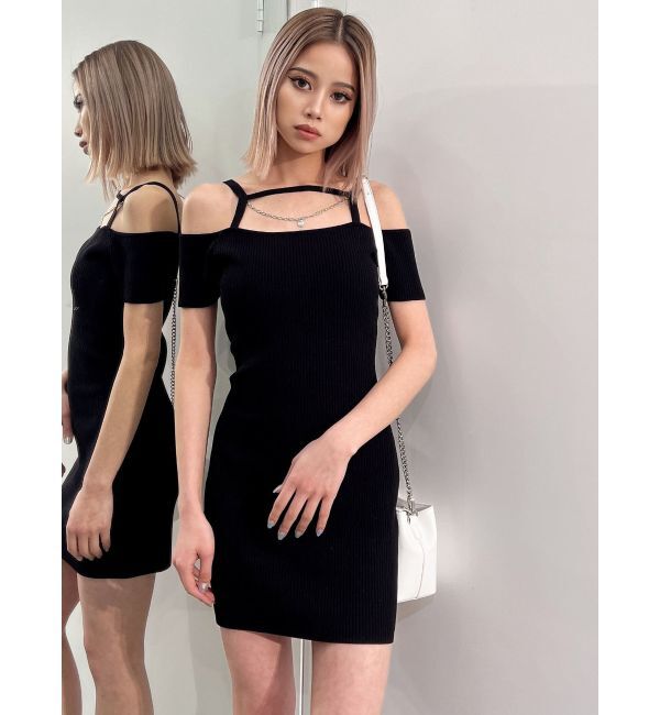 GYDA「デコルテストラップラインニットワンピース」|ワンピース|