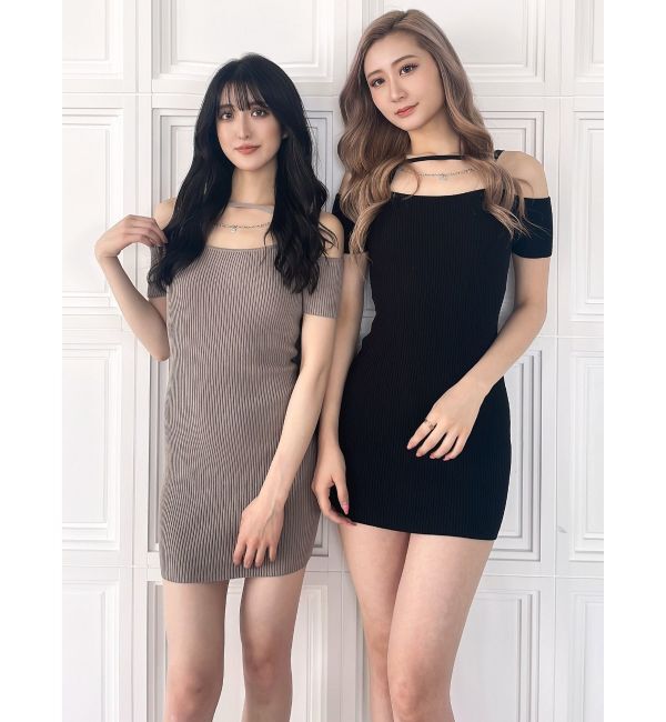 GYDA「デコルテストラップラインニットワンピース」|ワンピース|