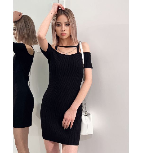 GYDA「デコルテストラップラインニットワンピース」|ワンピース|