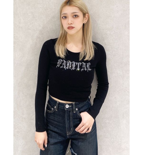 GYDA「FADITALラインストーンニットトップス」|ニット・セーター|ブラック