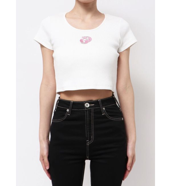 GYDA「ハーフスリーブGDロゴラインストーンテレコトップス」|Tシャツ・カットソー|