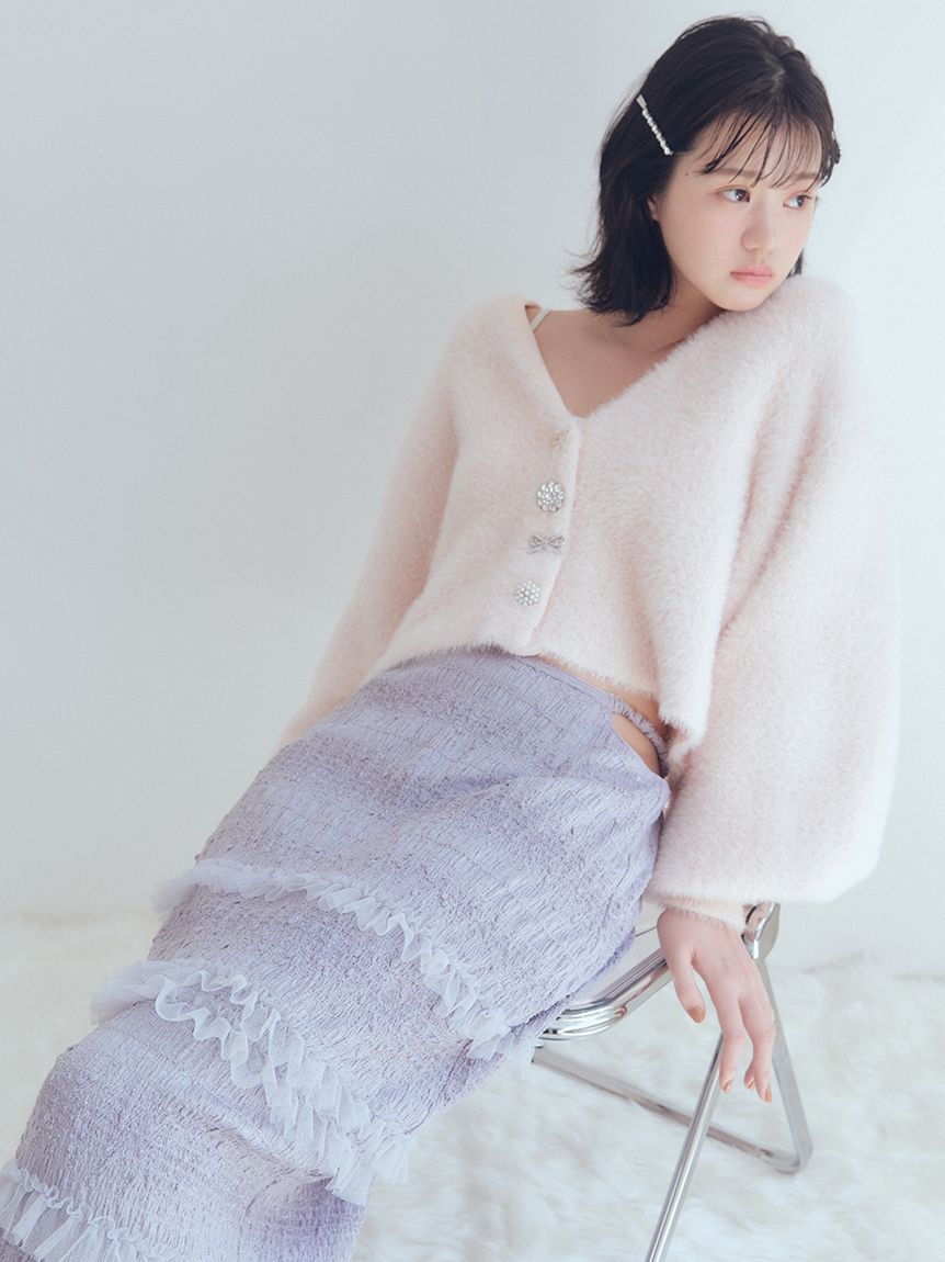 FURFUR「マルチビジューボタンフェザーカーディガン」|カーディガン|