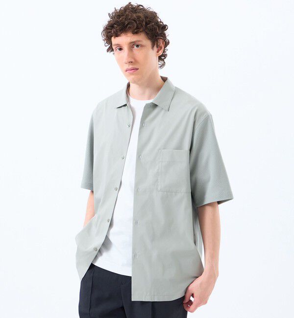 MACKINTOSH PHILOSOPHY「ニットコンビシャツ ケーブルニット&times;ブロード」|シャツ・ブラウス|セージ