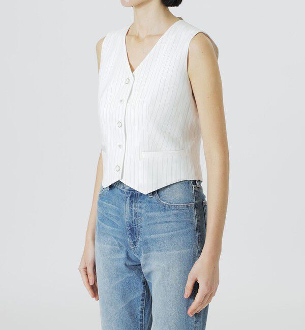  「【ウォッシャブル/セットアップ対応】ピンストライプベスト」|ベスト・ジレ|