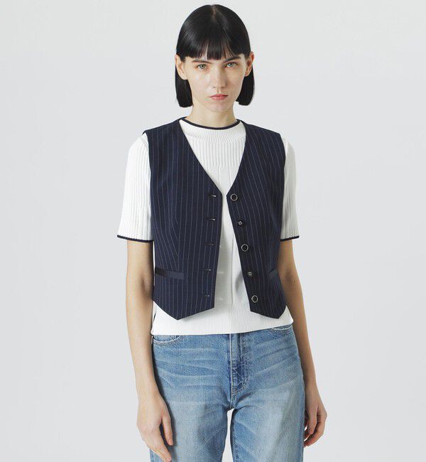  「【ウォッシャブル/セットアップ対応】ピンストライプベスト」|ベスト・ジレ|ネイビー