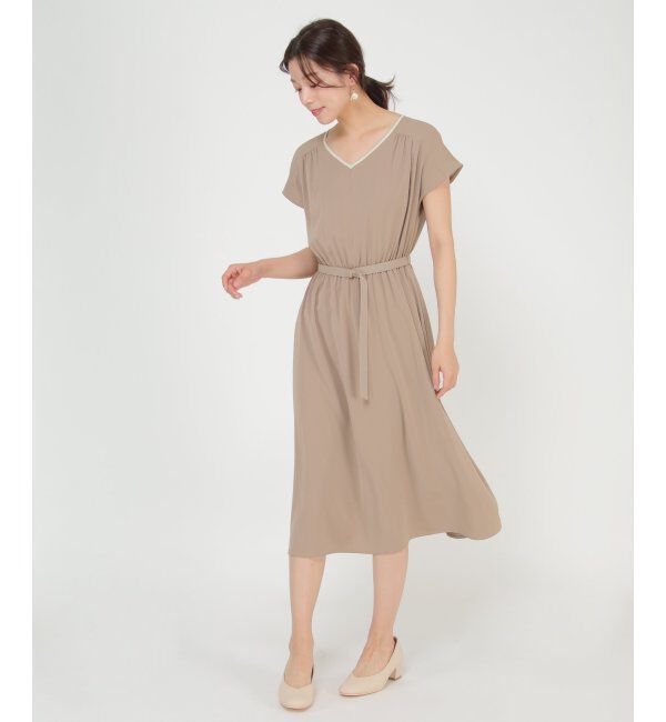 IKKA LOUNGE「フレアフレンチスリーブワンピース」|ドレス|ブラウン